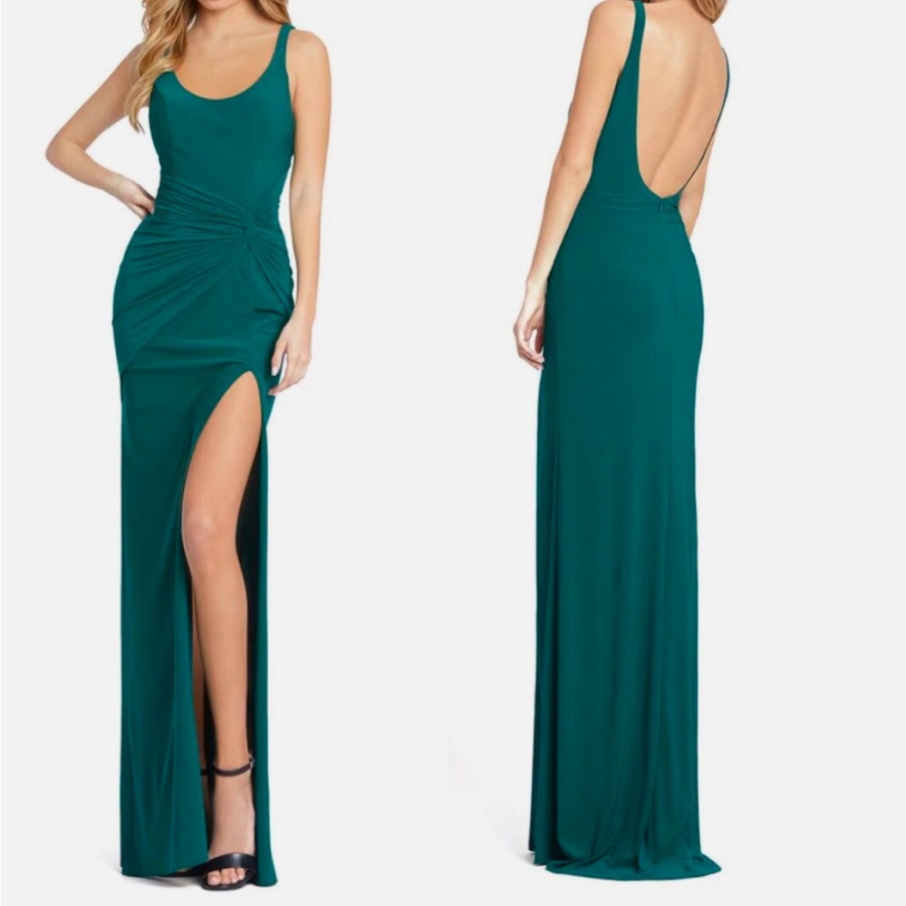 Mac Duggal sz: 8 Sleeveless Scoop Neck Ruched Side Knot Evening Gown Long Dress